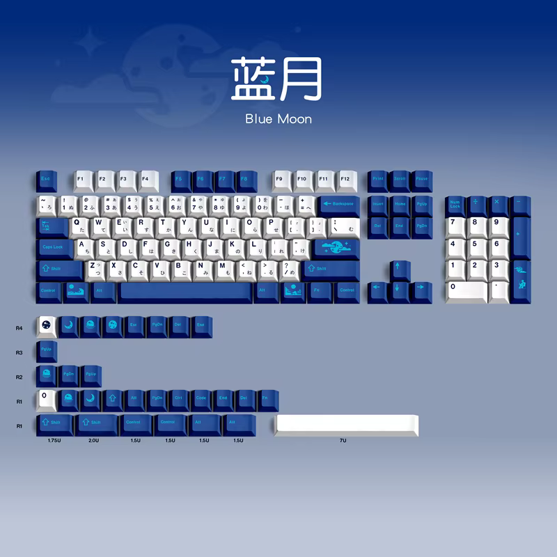 GMK-Juego de 134 teclas de Luna Azul, PBT, 5 lados, tinte, subcama, perfil de cereza, para Keychron Anne Poker GH60, GK64, FL980