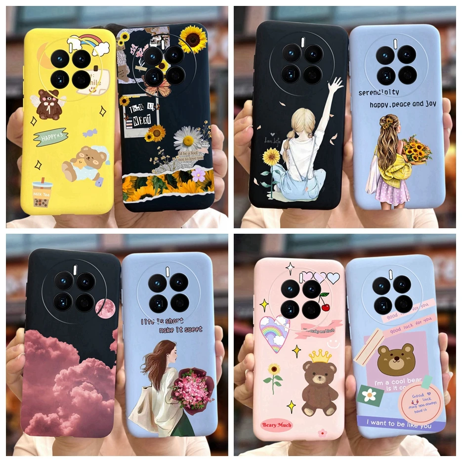 Funda de silicona suave con dibujos animados de oso para Huawei Mate 50 Pro, carcasa trasera, parachoques