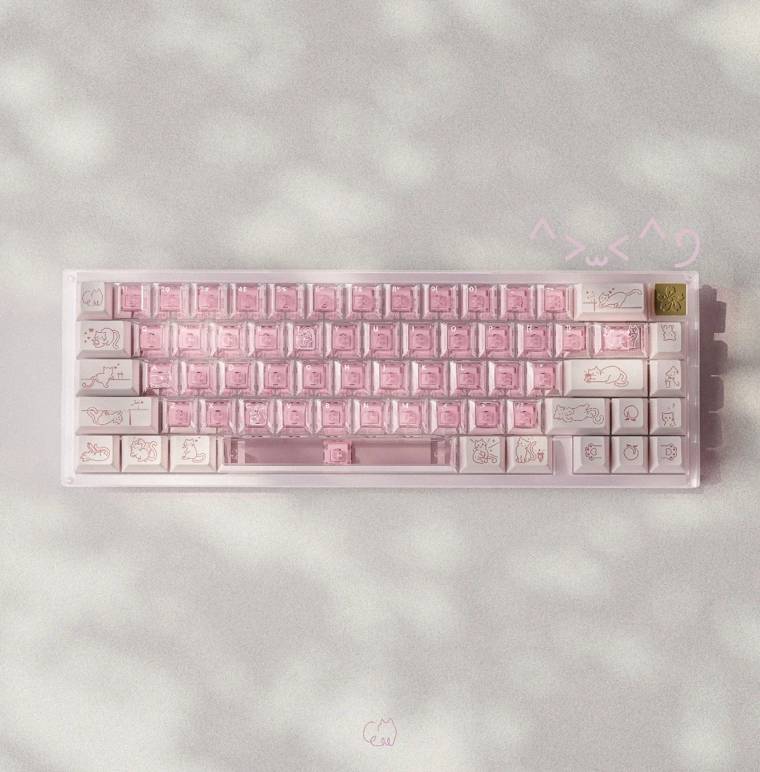 Juego de teclas rosas con tema de salsa de gato, tapas de teclado de PC PBT, teclas transparentes con perfil de cereza para accesorios de teclado mecánico - imagen 5