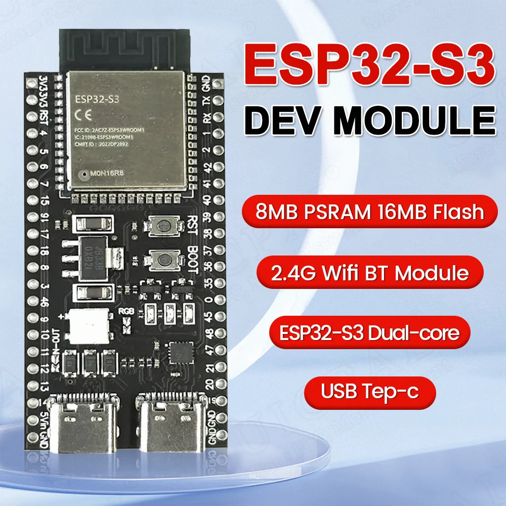 Placa de desarrollo ESP32-S3, módulo Wifi 2,4G para Arduino ESP IDF ESP32-S3WROOM1 N8R2 N16R8 44 pines tipo C 8M PSRAM ESP32 S3