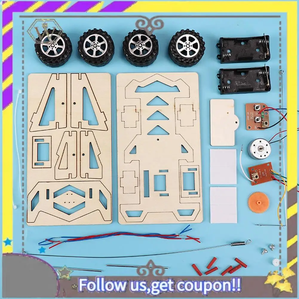 AU33-DIY RC coche de juguete montaje de madera vehículo de construcción juguetes coche de carreras juguete experimento científico modelo Kits regalo para niños - imagen 3