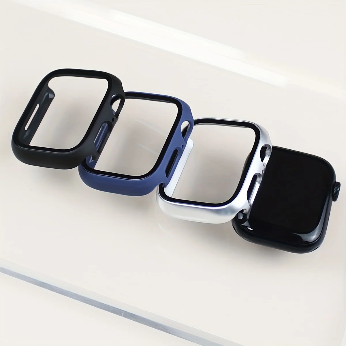 Vidrio templado + funda para Apple Watch series 9 8 7 6 5 4 3 SE 45mm 44mm 40mm 42 38 41mm cubierta parachoques Protector de pantalla Accesorios
