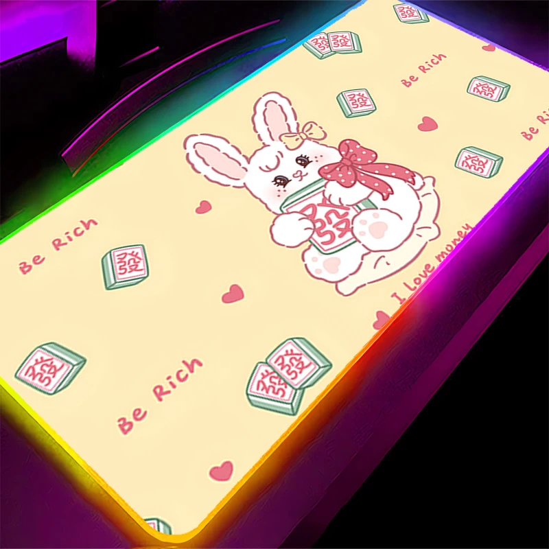 Alfombrilla de ratón LED RGB, alfombrilla de ratón de goma con patrón, alfombrilla de juego, accesorios para PC, alfombrilla de escritorio, alfombrilla antideslizante para mesa, alfombrilla para teclado de conejo y oficina - imagen 2