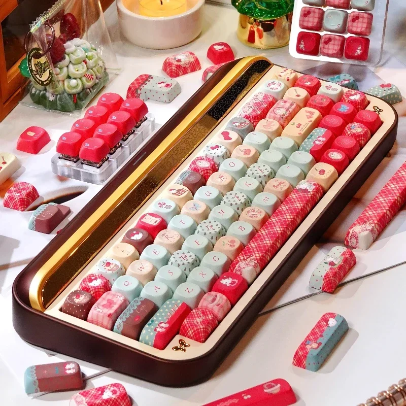 Teclas de regalo de Navidad sorpresa de fin de año, teclas personalizadas de perfil PBT Cherry/MOA, teclas de punto Amina de dibujos animados de gato bonito para jugadores