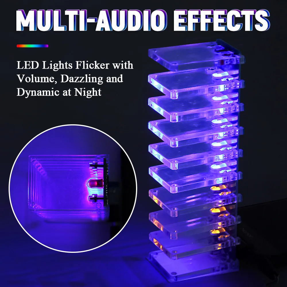 Kit electrónico de espectro de música LED con Control de sonido, columna de cristal, pantalla de Audio, Kit de práctica de soldadura PCB, LM339, LM358, DC5-12V - imagen 3