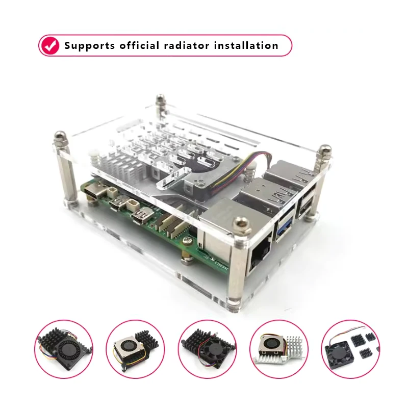 Caja acrílica Raspberry PI 5/5B para fácil montaje con caja de carcasa de radiador/ventiladores - imagen 4