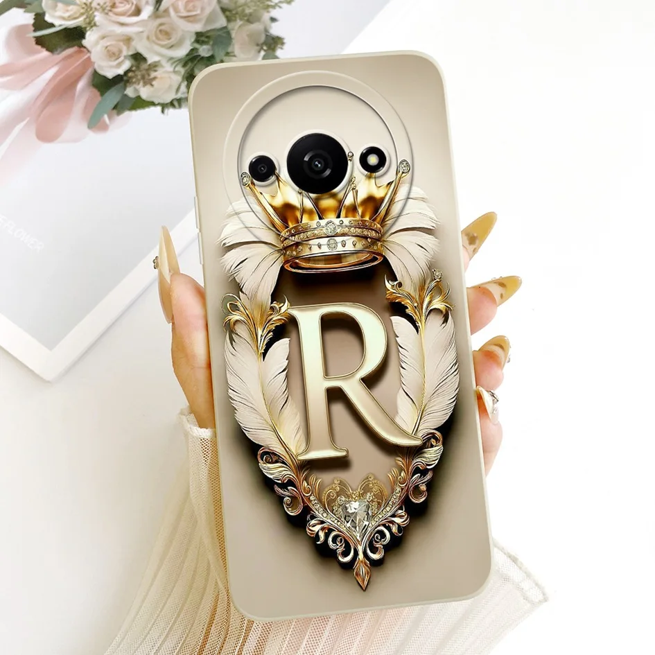 Para Xiaomi Redmi A3 Funda Redmi A3x Funda trasera Linda corona de letras iniciales Funda de silicona suave a prueba de golpes para Xiaomi Poco C61 Capa - imagen 3