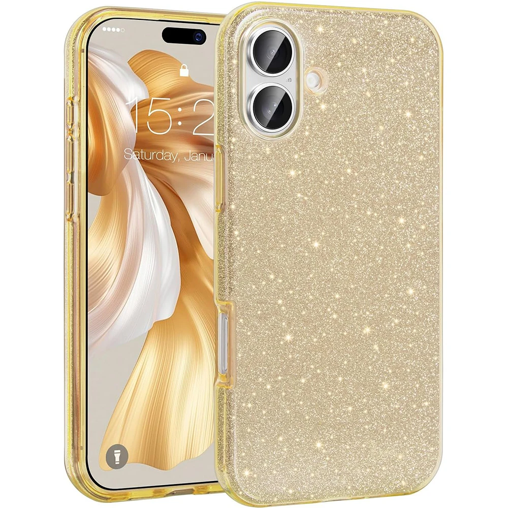 Funda ostentosa con purpurina dorada para iPhone 16 Pro Max 15 Plus 14 13 Mini 12 11 X XS XR SE 2022 2020 7 8 16Plus 6, accesorios de cubierta de teléfono - imagen 2