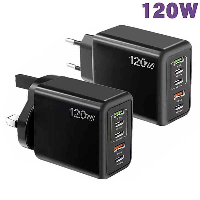 Supercharge USB tipo C Cable QC3.0 120W PD cargador súper rápido para Samsung iPhone Xiaomi Huawei cargador rápido Universal de 5 puertos