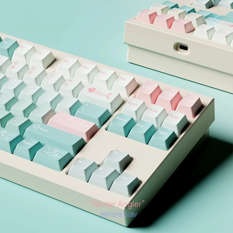Juego de teclas con tema de pescador de invierno, perfil de cereza, sublimación PBT, teclas originales personalizadas hechas a mano para regalo de teclado mecánico - imagen 3