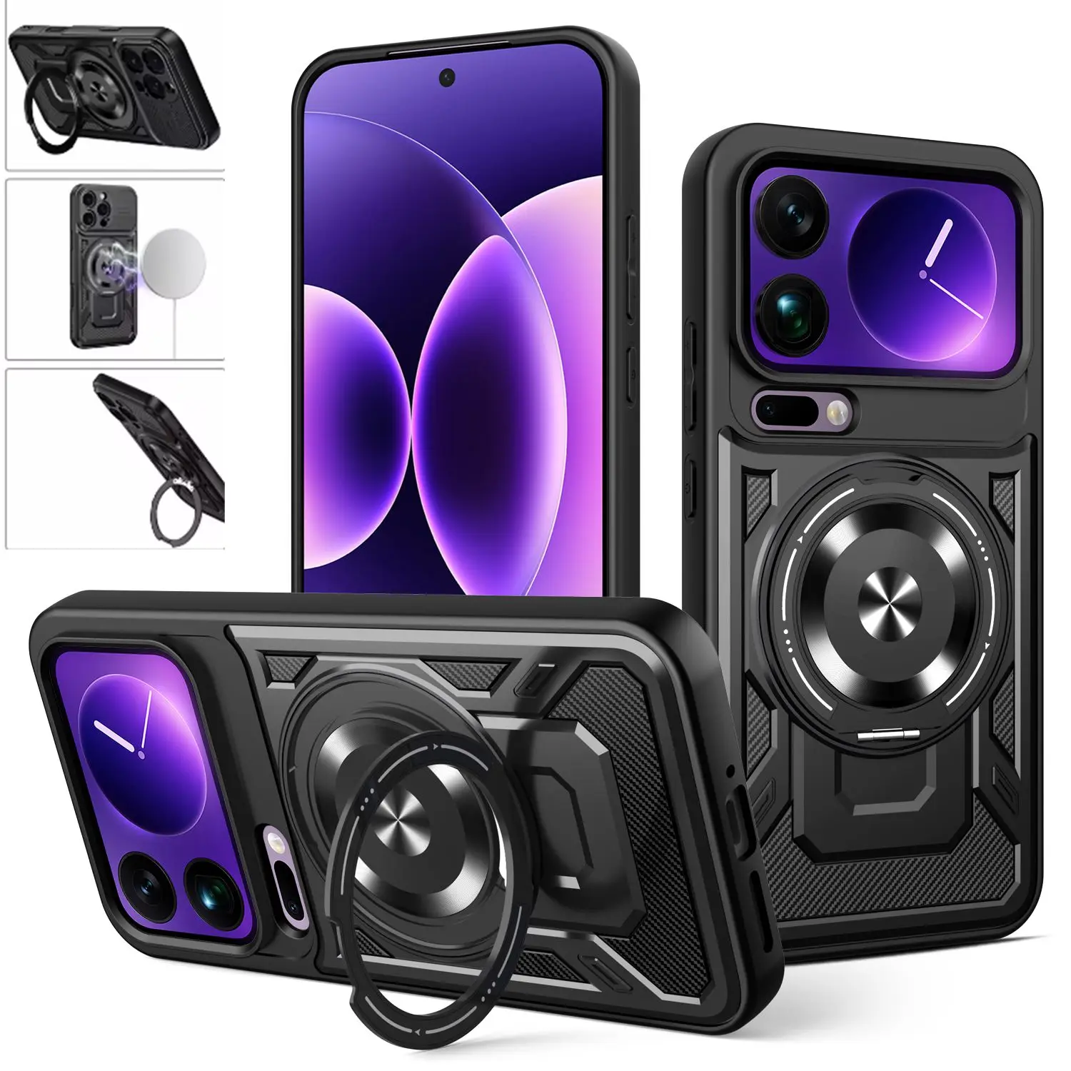 Armadura Funda para Magsafe Funda de carga inalámbrica para Xiaomi 17 Pro Max Mi 17 17Pro Max 5G cubierta de soporte de anillo magnético