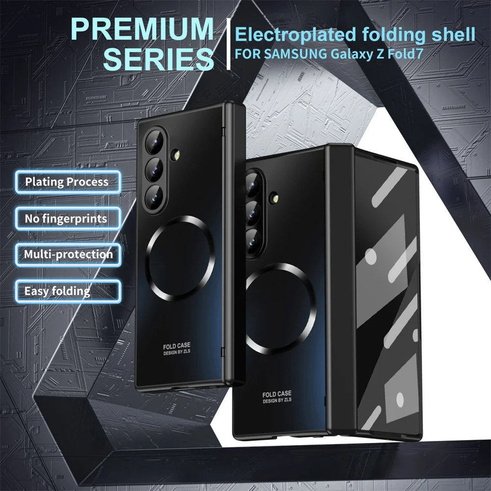 Funda de teléfono magnética con revestimiento de protección de pantalla de película templada para Samsung Z Fold 7 6 5 zfold7 de lujo para cubierta de armadura de bisagra Magsafe - imagen 2