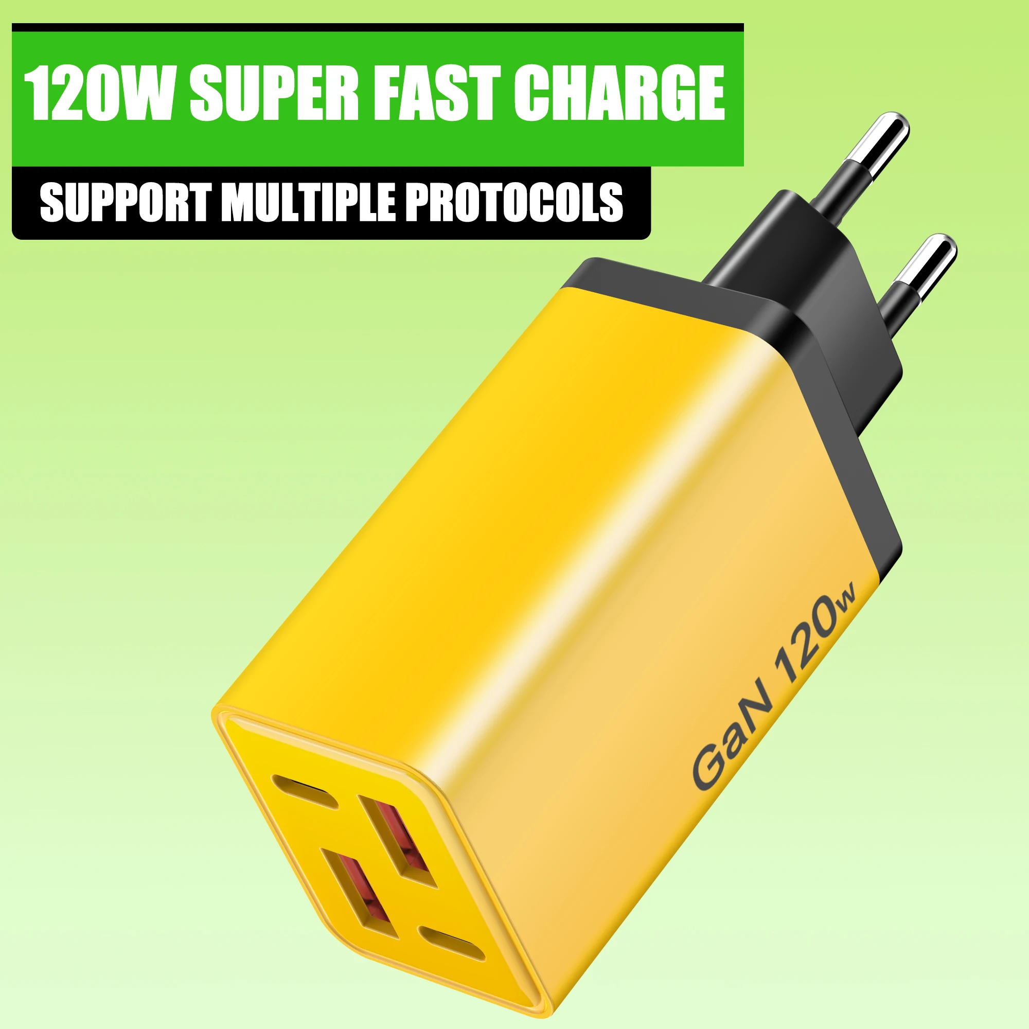 Cargador de carga rápida USB con múltiples puertos GaN de 120W, cargador de carga rápida tipo C para iPhone 15, Samsung, Xiaomi 14, Huawei, adaptador de pared - imagen 2