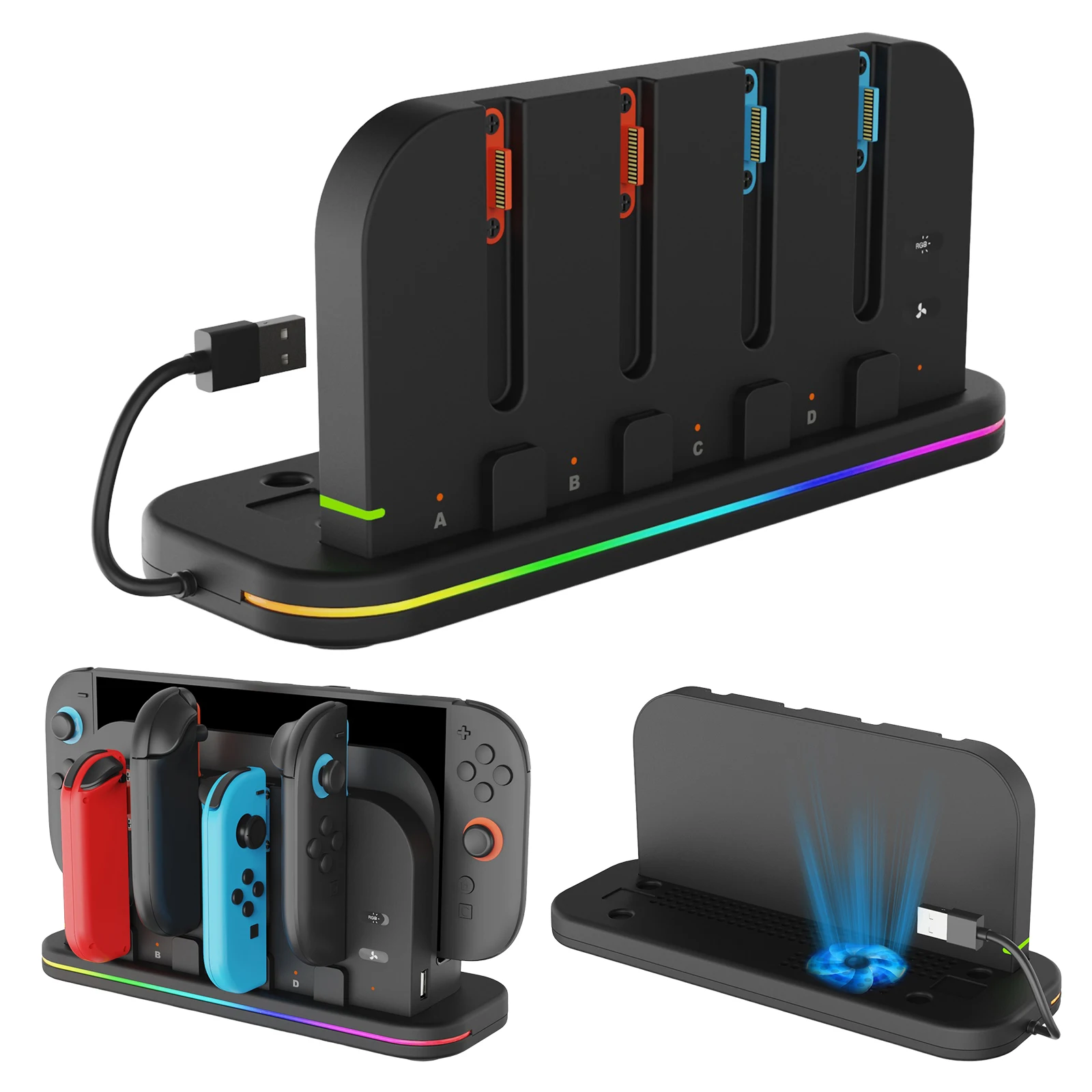 Base de carga para Switch 2, soporte externo para consola de juegos con luz RGB, ventilador de disipación de calor, base de carga para Gamepad para Switch 2 - imagen 2
