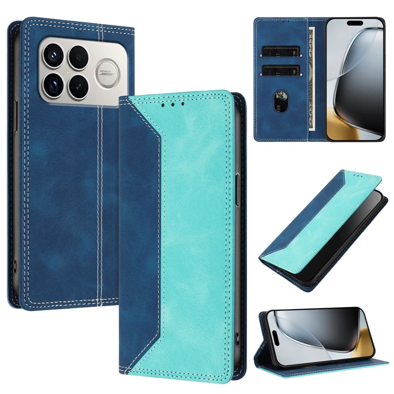 Para POCO F8 Ultra Funda con tapa magnética para Coque Xiaomi Poco F8 Ultra Funda de teléfono Funda de cuero con bloques de Color a la moda - imagen 4
