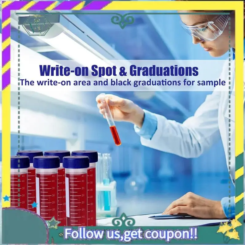 NUEVOS 150 tubos de centrífuga verticales, tubos de ensayo de plástico de 50 ml con tapas de rosca a prueba de fugas, contenedor de polipropileno fácil de usar - imagen 4