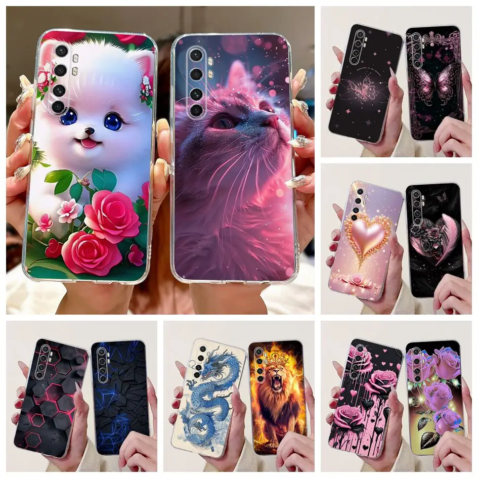 Funda para Xiaomi Mi Note 10 Lite Funda trasera de silicona transparente Funda de dibujos animados de gato de mármol para Xiaomi Note 10 Mi Note10 Pro