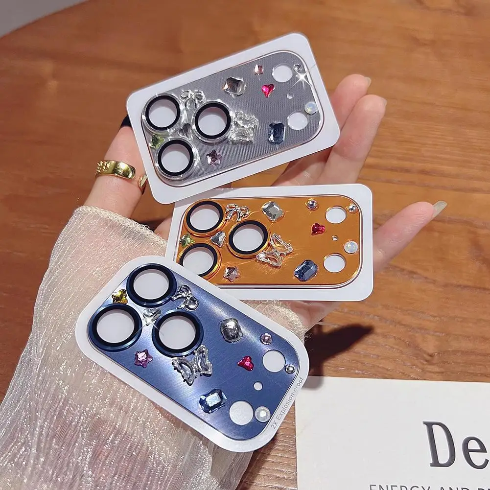 1 Uds película de lente con funda protectora de diamantes de imitación para iphone 17 Pro Max 17 protectores de pantalla de Metal con purpurina de diamantes de imitación de aire C8S6 - imagen 5