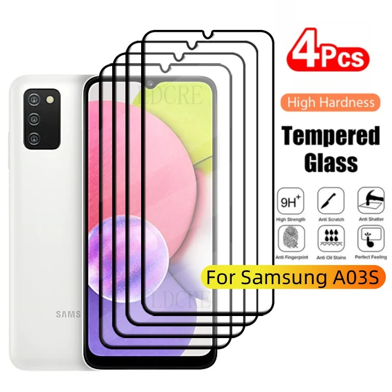 4 Uds para Samsung A03S vidrio Samsung Galaxy A03S vidrio templado 9H cubierta protectora completa pegamento para Protector de pantalla Samsung A03S