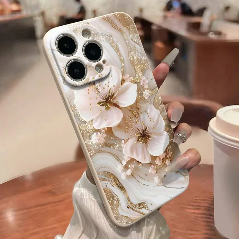 Funda de teléfono con flores para iPhone 16 15 14 13 12 11 Pro Max XS X XR 16E 7 8 Plus SE 2022 13 12 Mini cubierta de parachoques de silicona a prueba de golpes - imagen 4