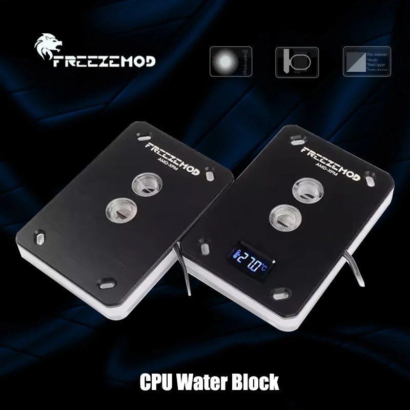 FREEZEMOD Monitor de termómetro CPU bloque de agua para AMD AM5 AM4, parte inferior de cobre + cubierta de PMMA TEMP. Pantalla, sincronización ARGB de 5V AMD-XPM - imagen 2