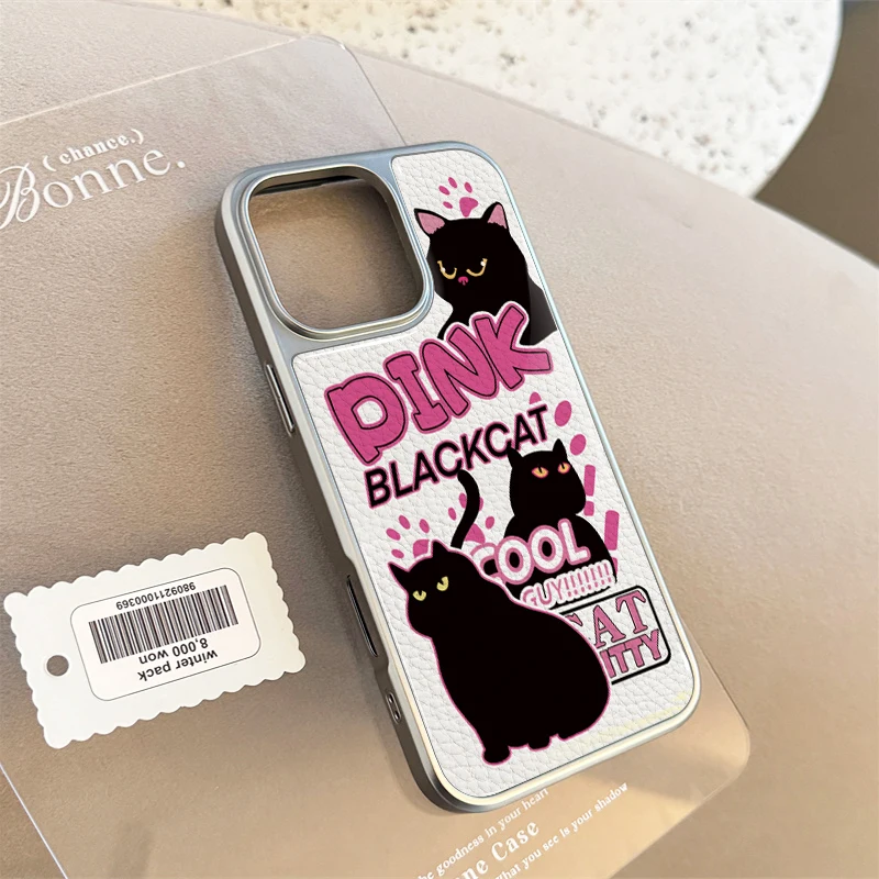 Funda de teléfono rosa BLACKCAT para iPhone11/12/13/14/15/16/17 Pro Max AIR PLUS textura de cuero epoxi TPU