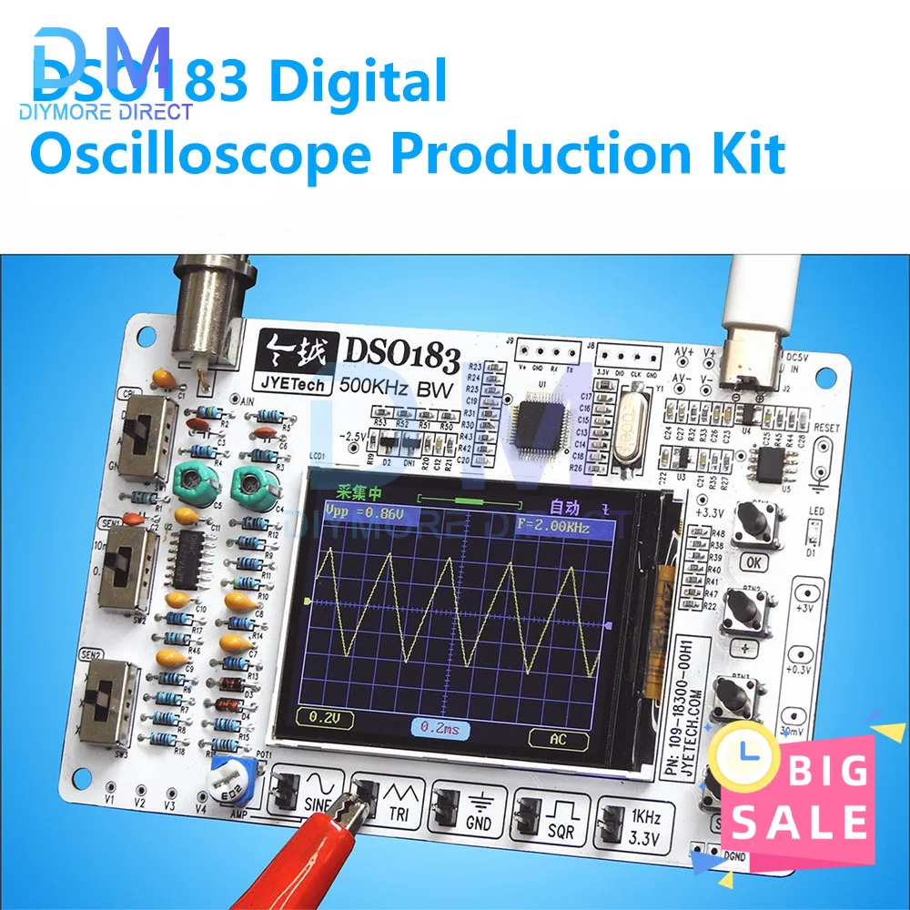 Osciloscopio Digital DC 5V DSO183, pantalla LCD TFT con Clip de prueba de sonda de cocodrilo, osciloscopio portátil DSOO138 de 0-500KHz - imagen 4