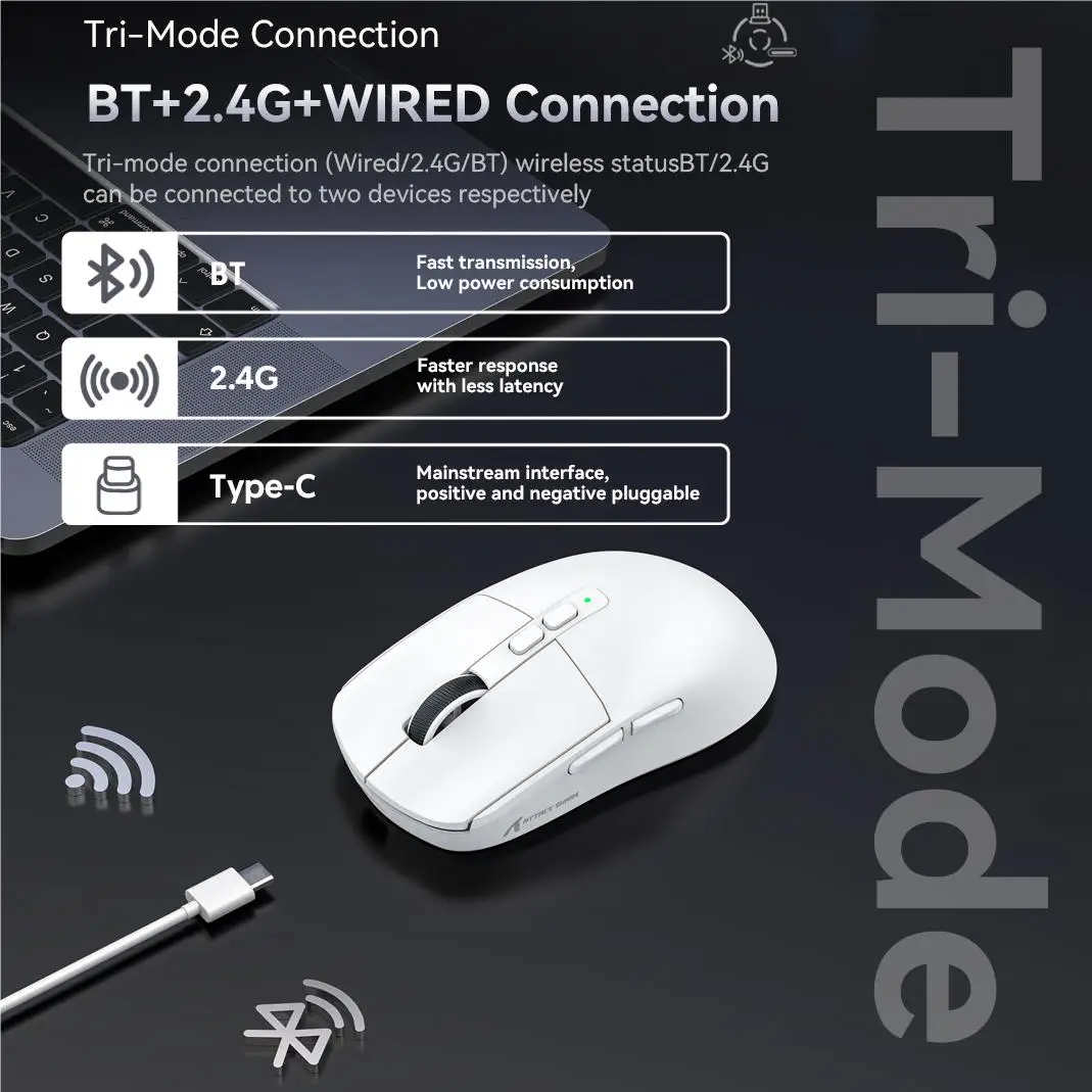 Ratón para juegos ATTACK SHARK X6, sensor PAW3395, conexión triple modo Bluetooth, base de carga magnética táctil RGB - imagen 3