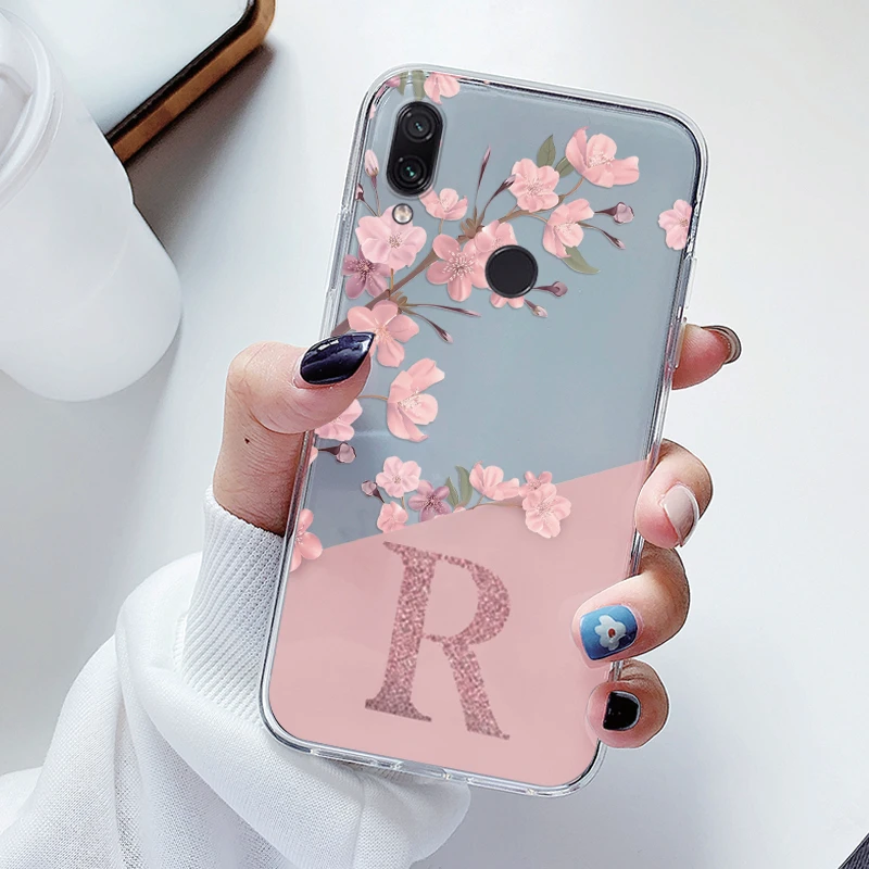 Para Redmi Note 7 Pro 7S Funda de teléfono suave delgada de lujo A-Z letras cubierta Funda transparente parachoques para Redmi Note 7 transparente a prueba de golpes - imagen 5
