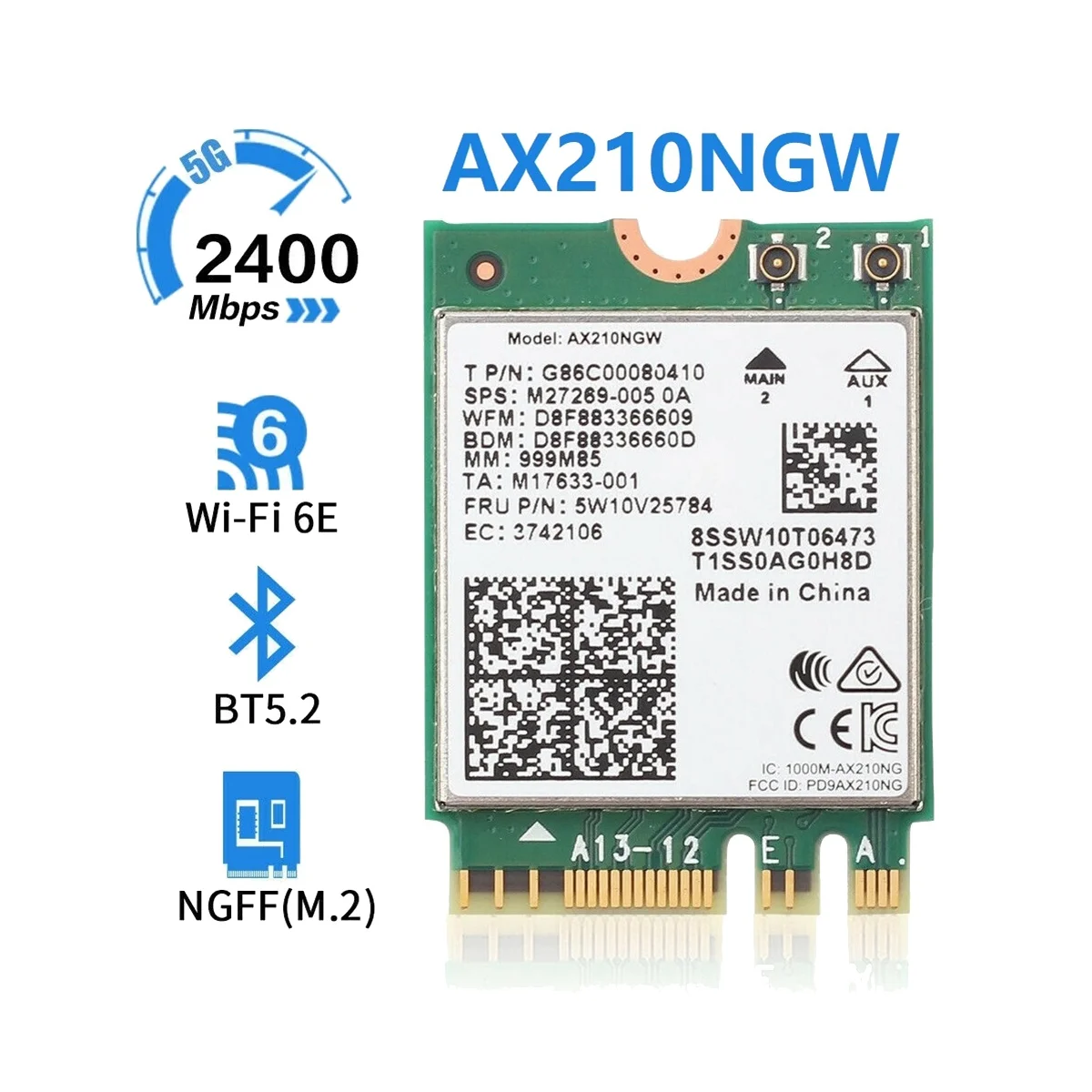Tarjeta de red AX210 AX210NGW, adaptador WiFi M.2 NGFF 2,4 Ghz/5G, 6E, 2400Mbps, 802.11Ax, Bluetooth 5,2 - imagen 2