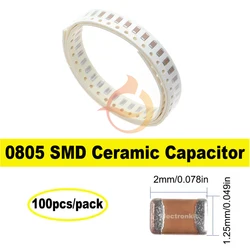 100 Uds 0805 SMD condensador cerámico multicapa tipo Chip 0,5pF 20pF 47pF 68pF 220pF 1nF 10nF 100nF 0,1uF 1uF 2,2uF 4,7uF 10uF 47uF