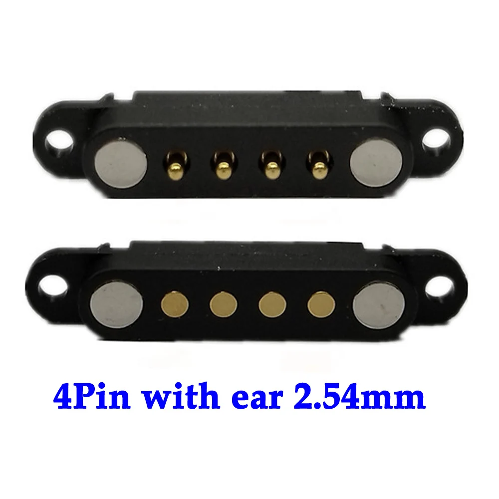 1 par de 4 pines con orejas, espaciado impermeable, conector Pin Pogo magnético de 2,54mm, conector Pogopin macho hembra con resorte, toma de corriente CC - imagen 2