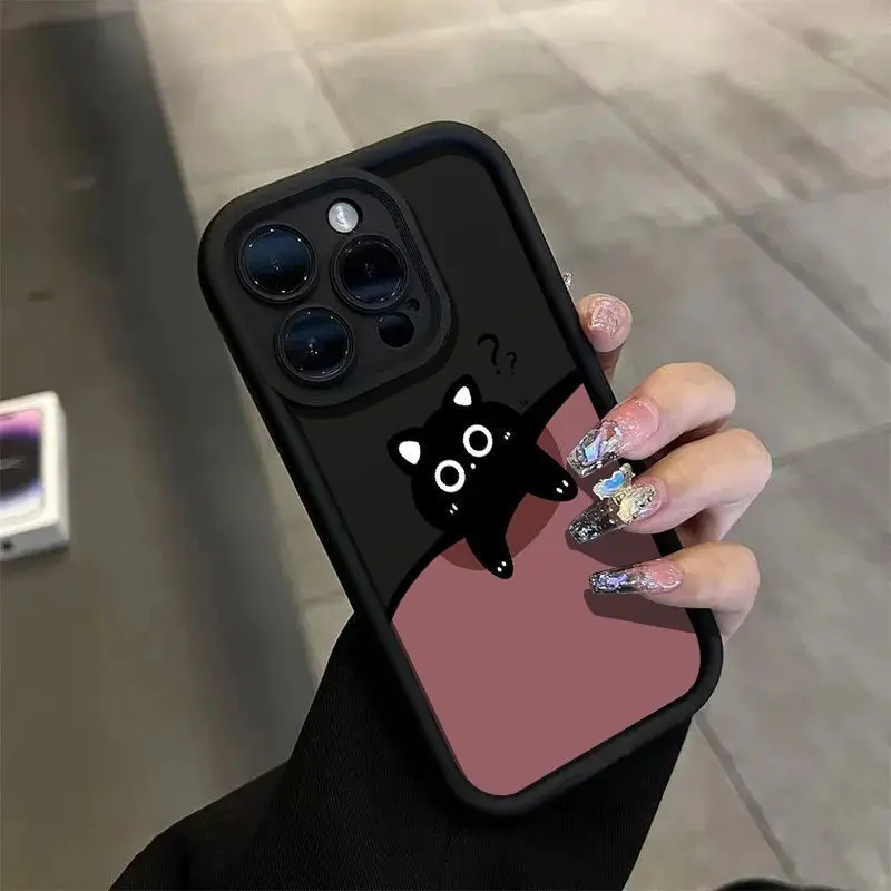 Funda de teléfono con diseño de gato pequeño, pregunta creativa, para iPhone 17 16 15 14 Plus 11 12 13 Pro Max X XS XR Air 16E, funda de silicona suave