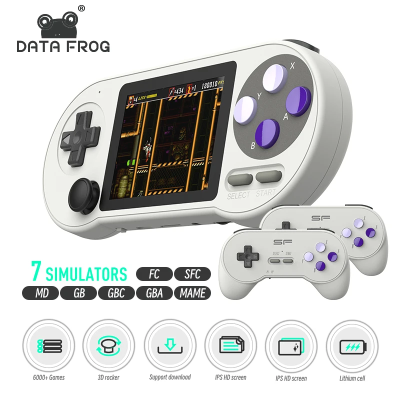 Consola de juegos portátil DATA FROG SF2000, consolas de juegos Retro IPS de 3 pulgadas, 6000 juegos integrados, videojuegos Retro para niños - imagen 2