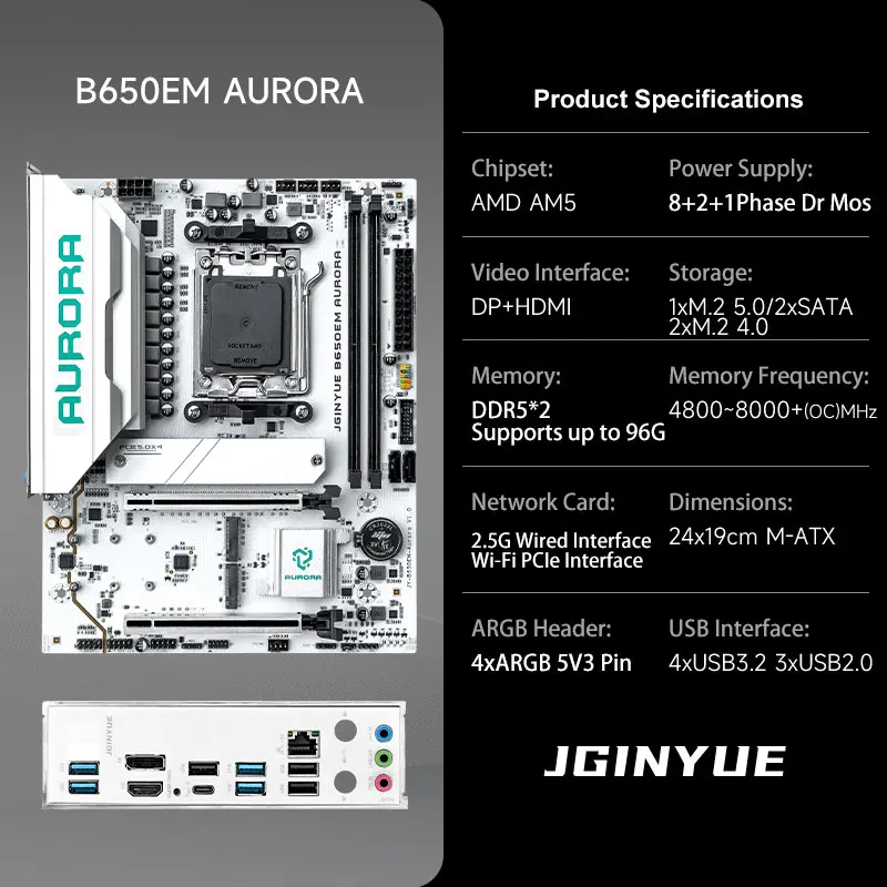 Placas base Gaming B650 MATX AMD AM5 DDR5 8 + 2 + 1 55A DrMOS Etapas de alimentación D 9700X/9600X/9800X3D/7500DR5 PCIe 5,0 tres ranuras M.2 - imagen 4