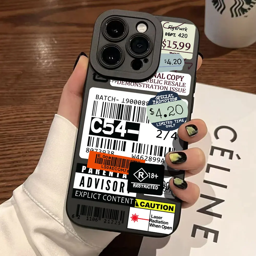 Funda de teléfono de pantalla completa con código de barras y etiqueta de sello de tendencia para iPhone 16 15 14 13 12 11 X XR Xs 8 7 Plus Pro Max, funda trasera de silicona - imagen 4