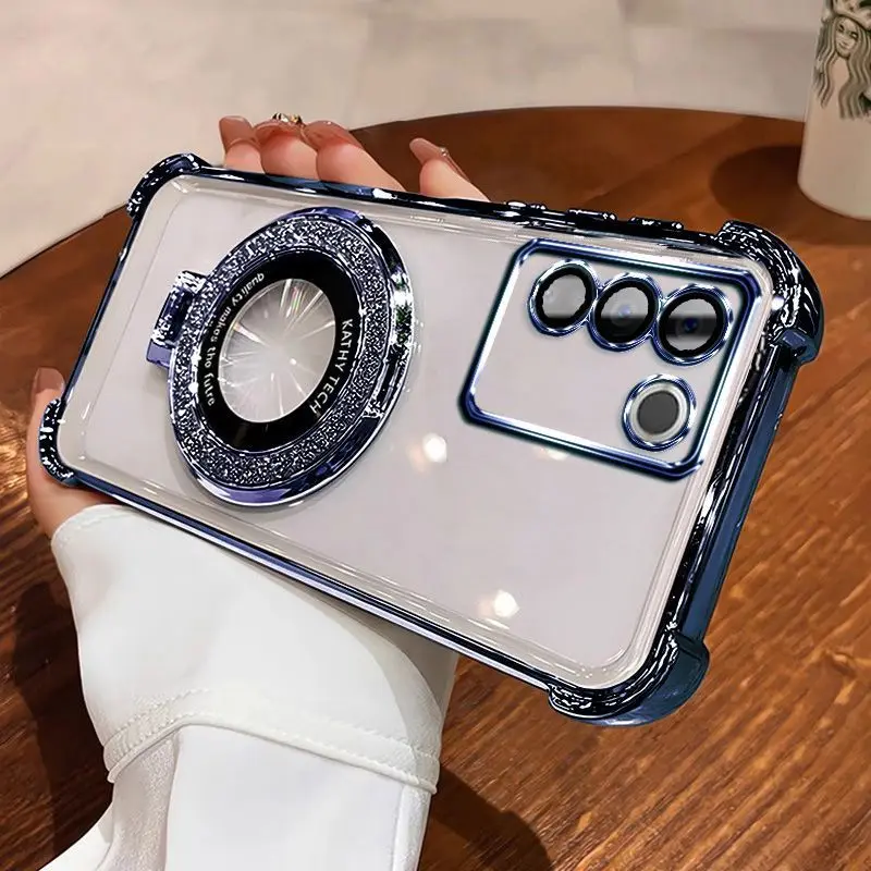 Para vivo V27 funda de teléfono cuatro esquinas soporte magnético anticaída VIVO V27 Pro funda protectora transparente suave - imagen 4