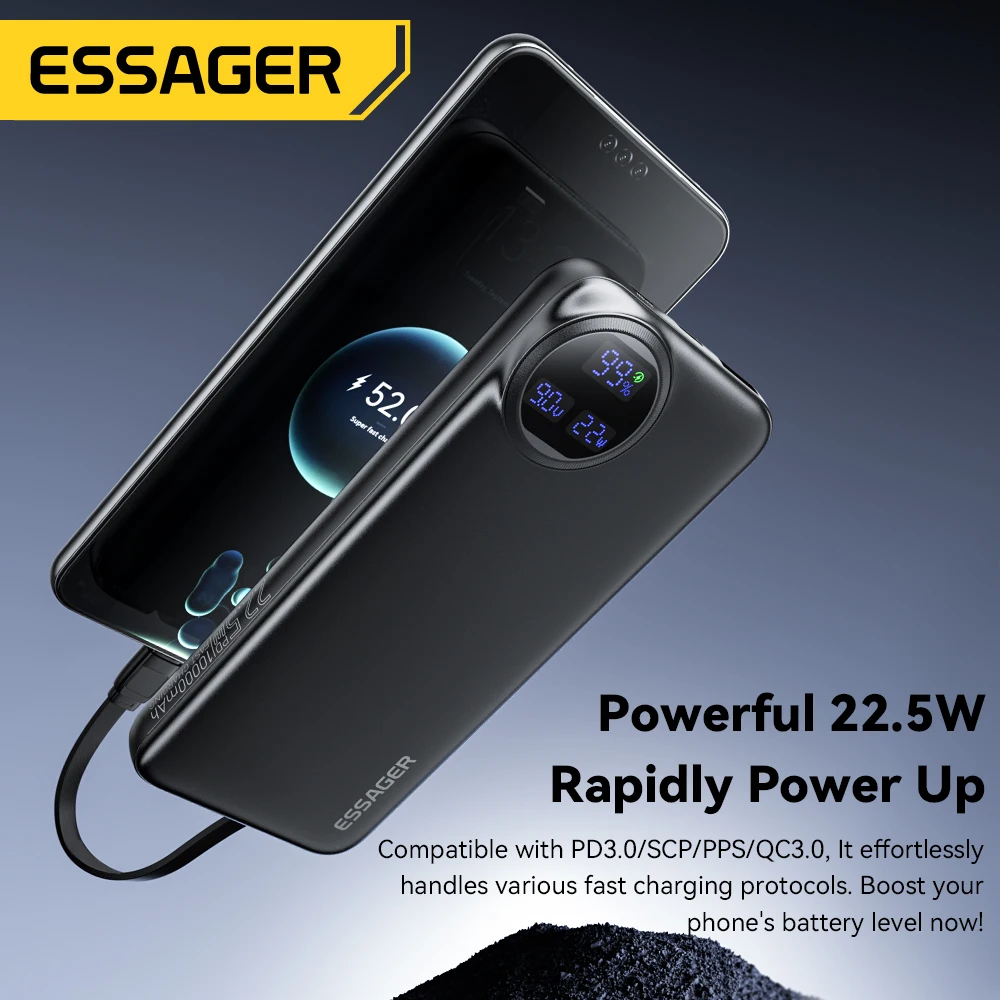 Essager 22,5 W Power Bank 20000 mAh con dos cables incorporados Cargador portátil para iPhone 17 16 15 Pro Charge 4 dispositivos de una sola vez ﻿ - imagen 5