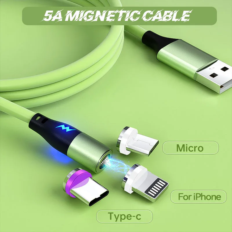 Cable de datos USB tipo C magnético de carga rápida 5A para IPhone Huawei Xiaomi Samsung OPPO Micro imán Cable de silicona para Android - imagen 4