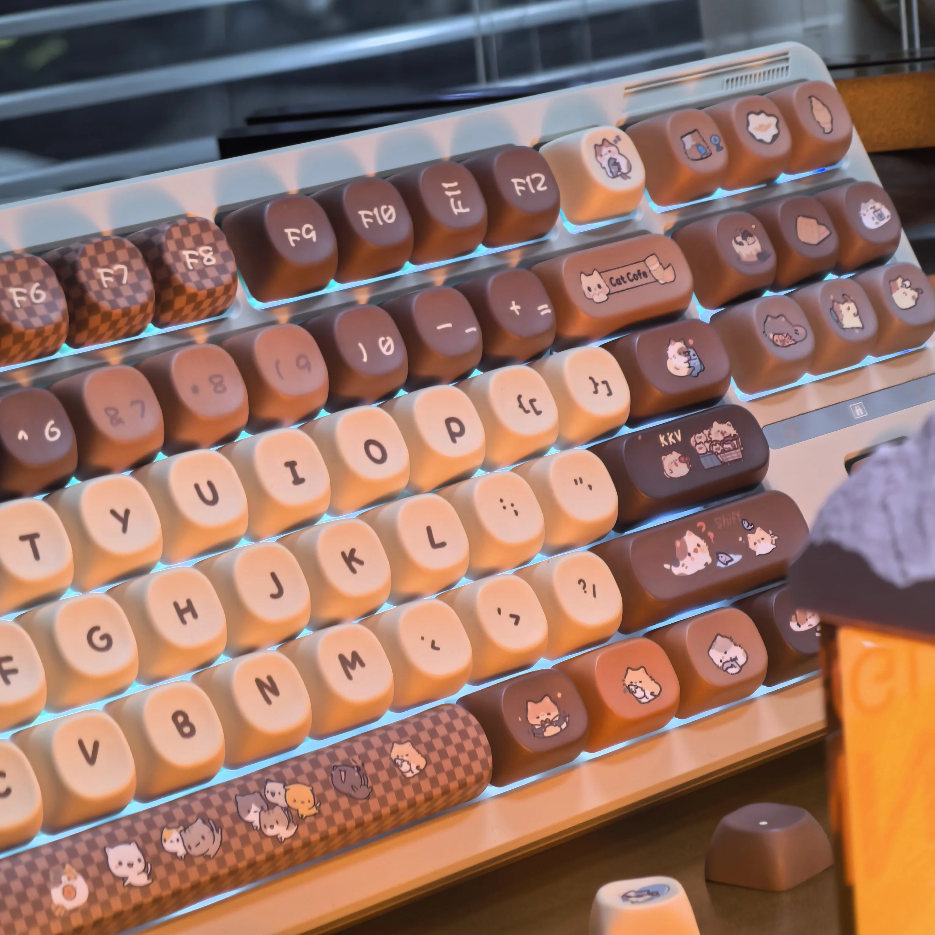 Moa Keycaps lindo gato Retro café Pbt marrón pata de gallo Diy para Aula 75 Teclado mecánico Diy Keycaps 2,25/2,75u barra espacial - imagen 3