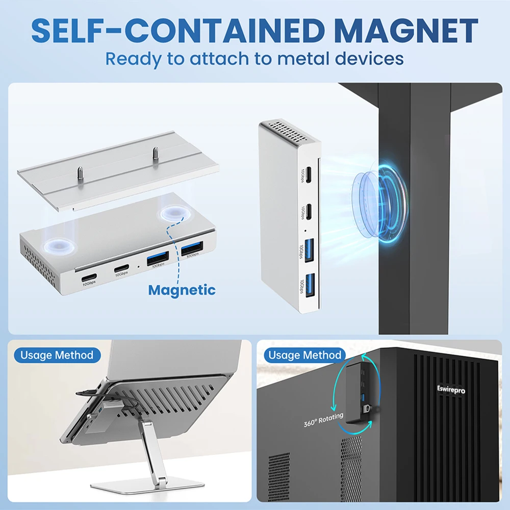 Adaptador divisor USB3.2 magnético de escritorio, concentrador USB de 10Gbps, transferencia de datos de alta velocidad para MacBook Pro iMac Pro, accesorios para ordenadores portátiles - imagen 4
