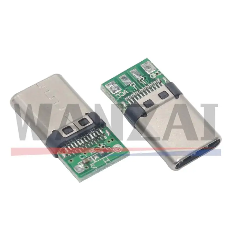 Conector USB 3,1 tipo C, adaptador de receptáculo de enchufe macho/hembra de 24 pines a Cable y Cable de soldadura, soporte de placa PCB de 24 pines, 10 Uds. - imagen 2