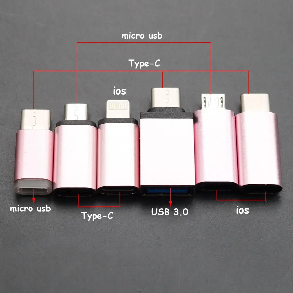 1 adaptador Micro USB a convertidor para iPhone X 10 9 8 7 6 Plus tipo C/IOS a adaptador Micro USB para Samsung S8 Xiaomi