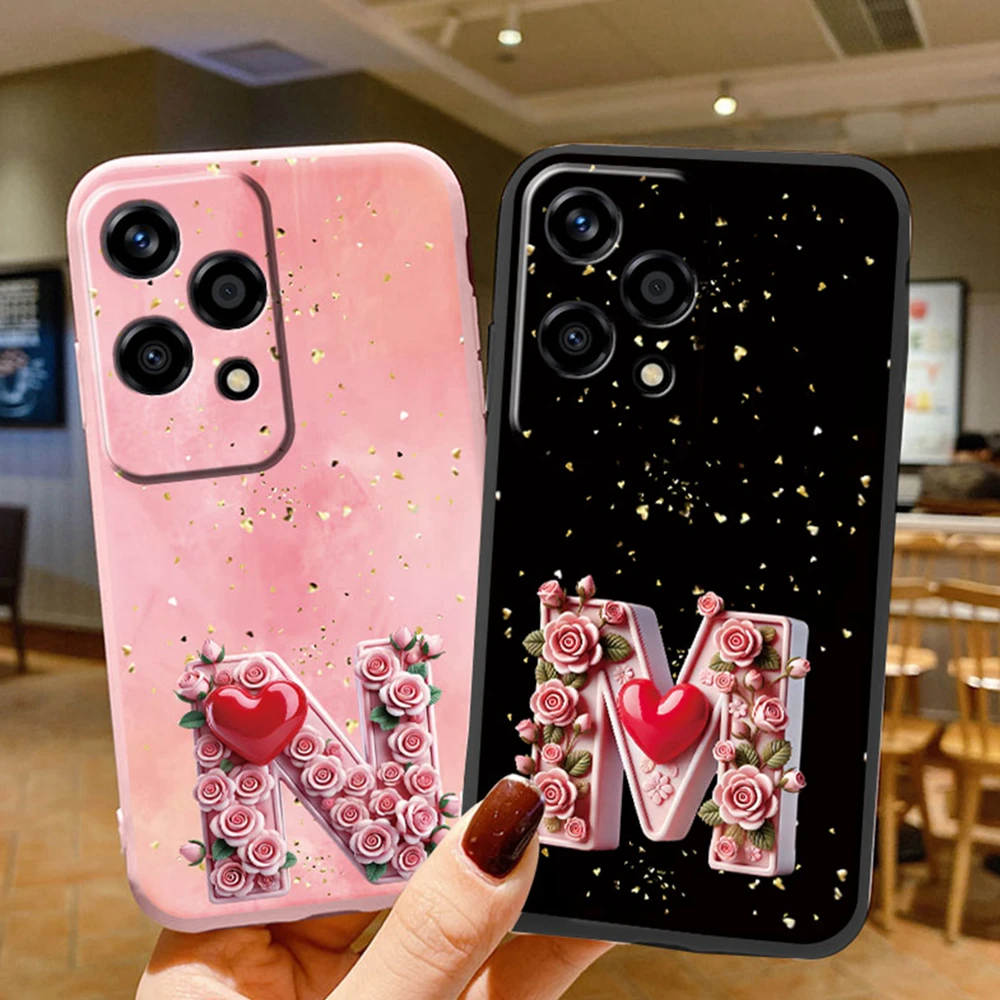 Corazón amor Rosa letras para Honor 200 Lite Día de San Valentín artístico niñas funda protectora de silicona funda de teléfono para Honor 200 Pro