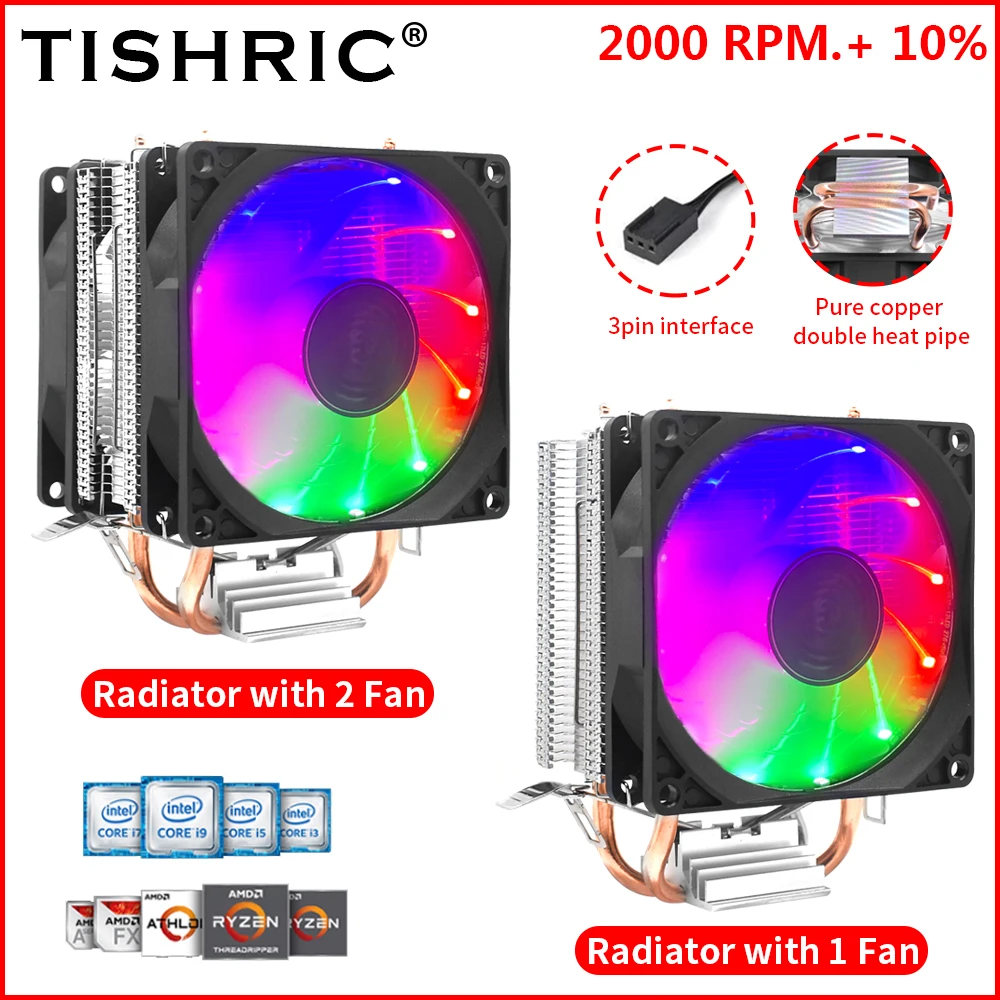 TISHRIC ventilador enfriador de CPU PWM 3 pines RGB enfriador de aire procesador PC Intel LGA 1150 1151 1700 1200 AMD AM3 AM4 radiador