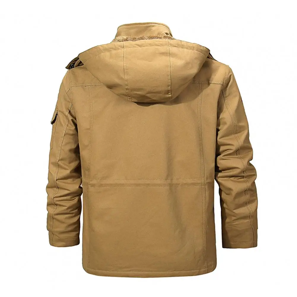 Chaqueta con múltiples bolsillos para hombre, chaqueta de invierno con capucha desmontable, forro polar cálido, múltiples bolsillos A para el frío - imagen 3