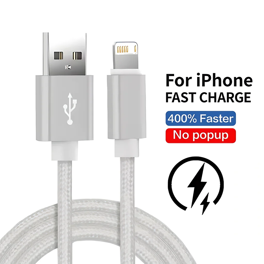Cable de carga USB para iPhone 11 12 mini 13 14 Pro Max X XR XS Max 6 6S 7 8 Plus SE Cables de carga rápida línea de datos trenzada de nailon - imagen 3