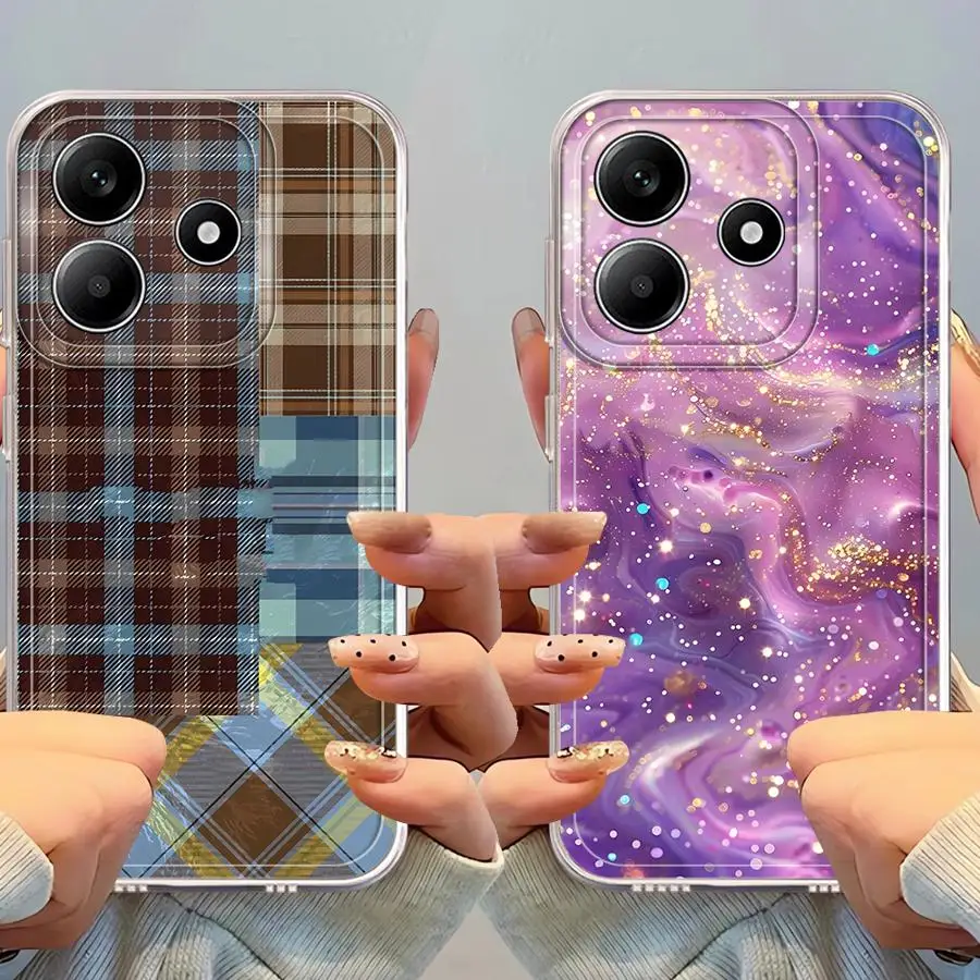 Funda de teléfono con diseño de patrón de rejilla Ins para Xiaomi Redmi Note 10Pro 12S 11S 10S 10Lite 11 14 13 12 Pro Plus 9 8 transparente suave - imagen 5