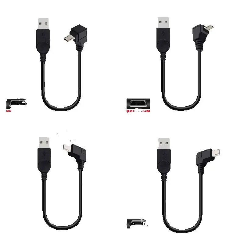 Up Down Left Right Angled 90 grados USB Micro macho a conector de carga rápida de datos USB Cable corto 25cm 50cm 5M para tableta - imagen 4
