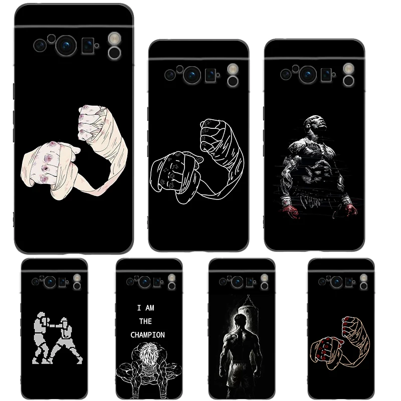 Funda de teléfono con temática de campeón de boxeo para Google Pixel 10 9 8 7 6 Pro XL 9A 8A 6A 7A 5G, funda negra de TPU suave a prueba de golpes